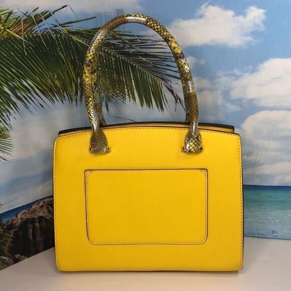 ALYSSA Vegan Leather Yellow Satchel Crossbody Bag Purse w Snakeskin Print NWT - Picture 2 of 9